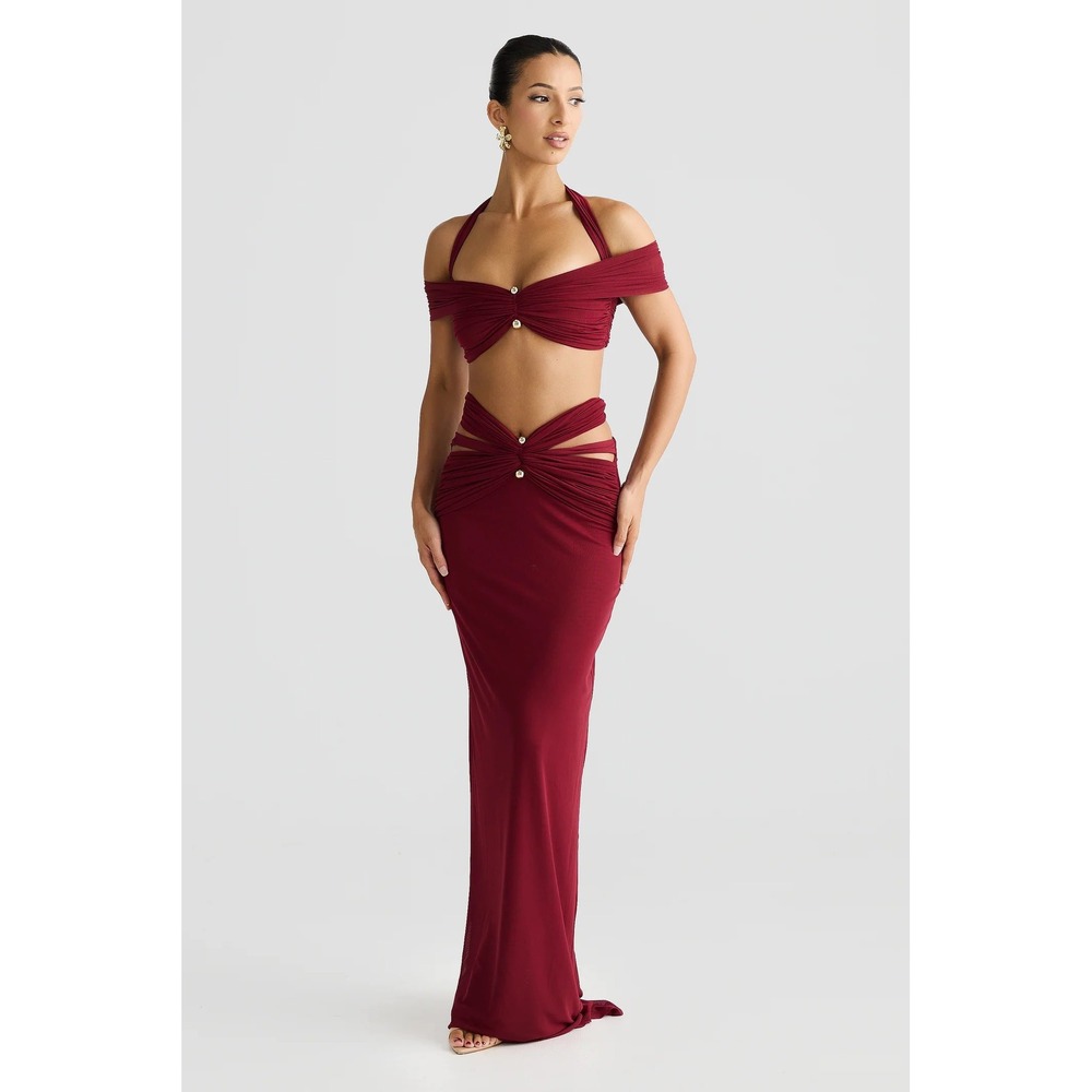 Melani The Label Ella Crop Top Tiana Skirt Set Shiraz Burgundy Medium NWT
